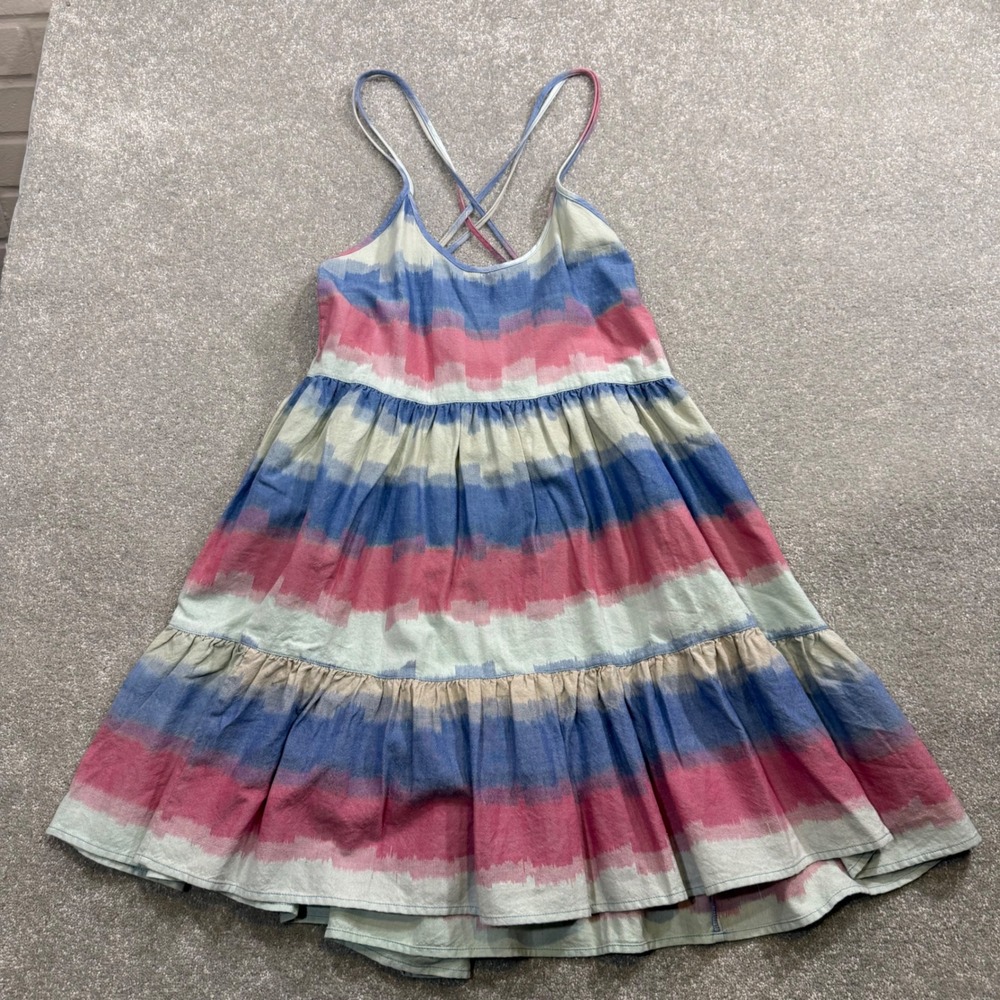 Outerknown Cielo Babydoll Dress Organic Adriatic Striped Tie Dye Tiered NWT L - Picture 7 of 15